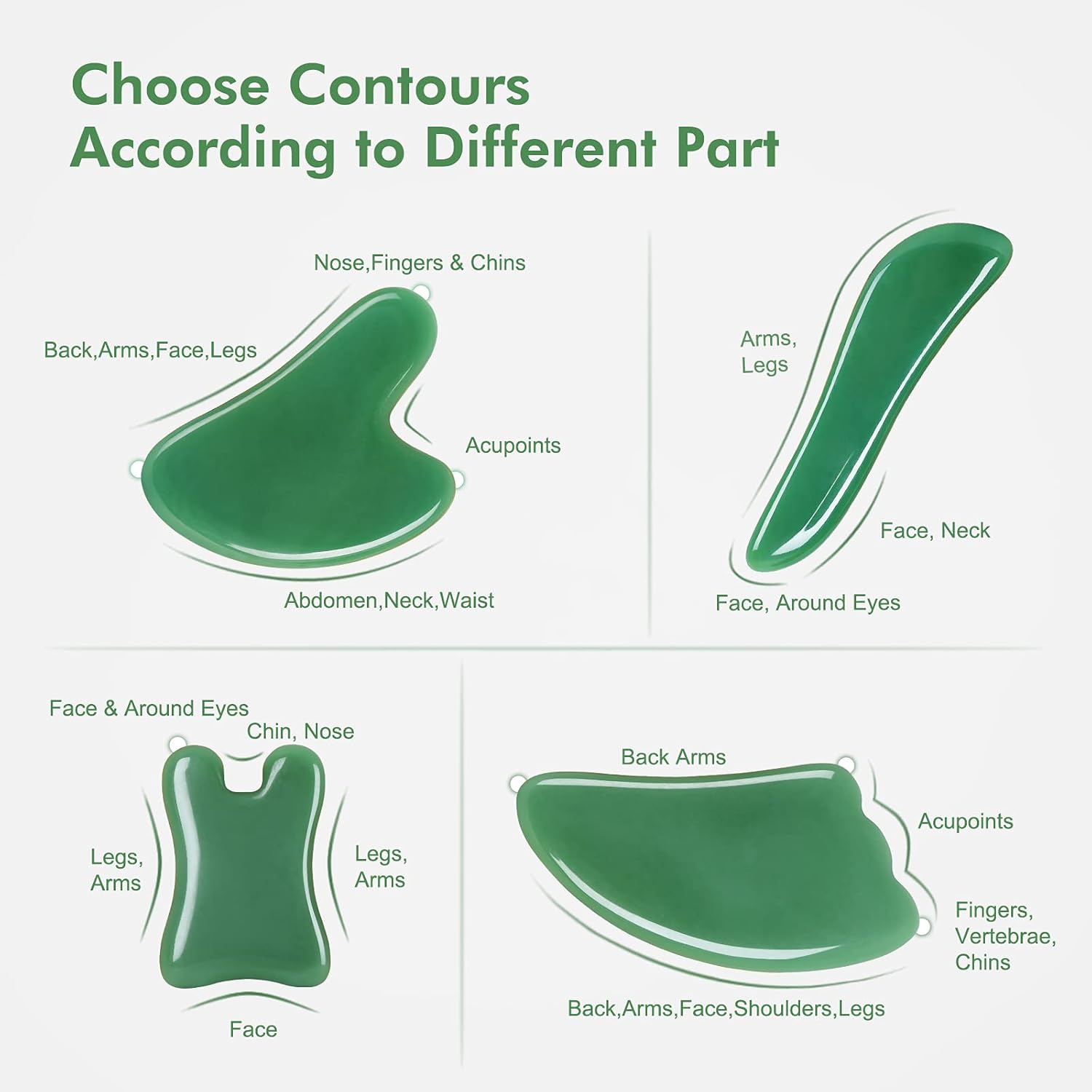 Guasha Massage Tool，Natural Stone Gua Sha Board, 4PCS Guasha Stone Scraping Massage Sets for SPA Acupuncture Physical Therapy Muscle Knots Facial Caring Point Treatment