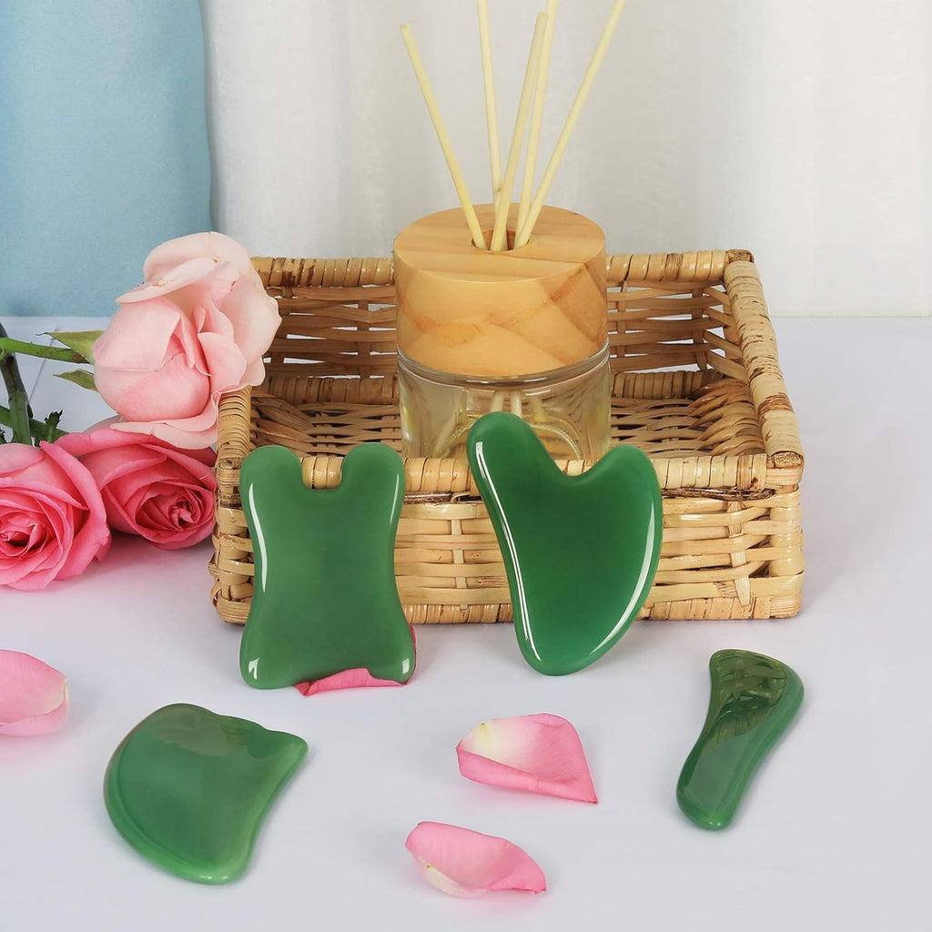 Guasha Massage Tool，Natural Stone Gua Sha Board, 4PCS Guasha Stone Scraping Massage Sets for SPA Acupuncture Physical Therapy Muscle Knots Facial Caring Point Treatment