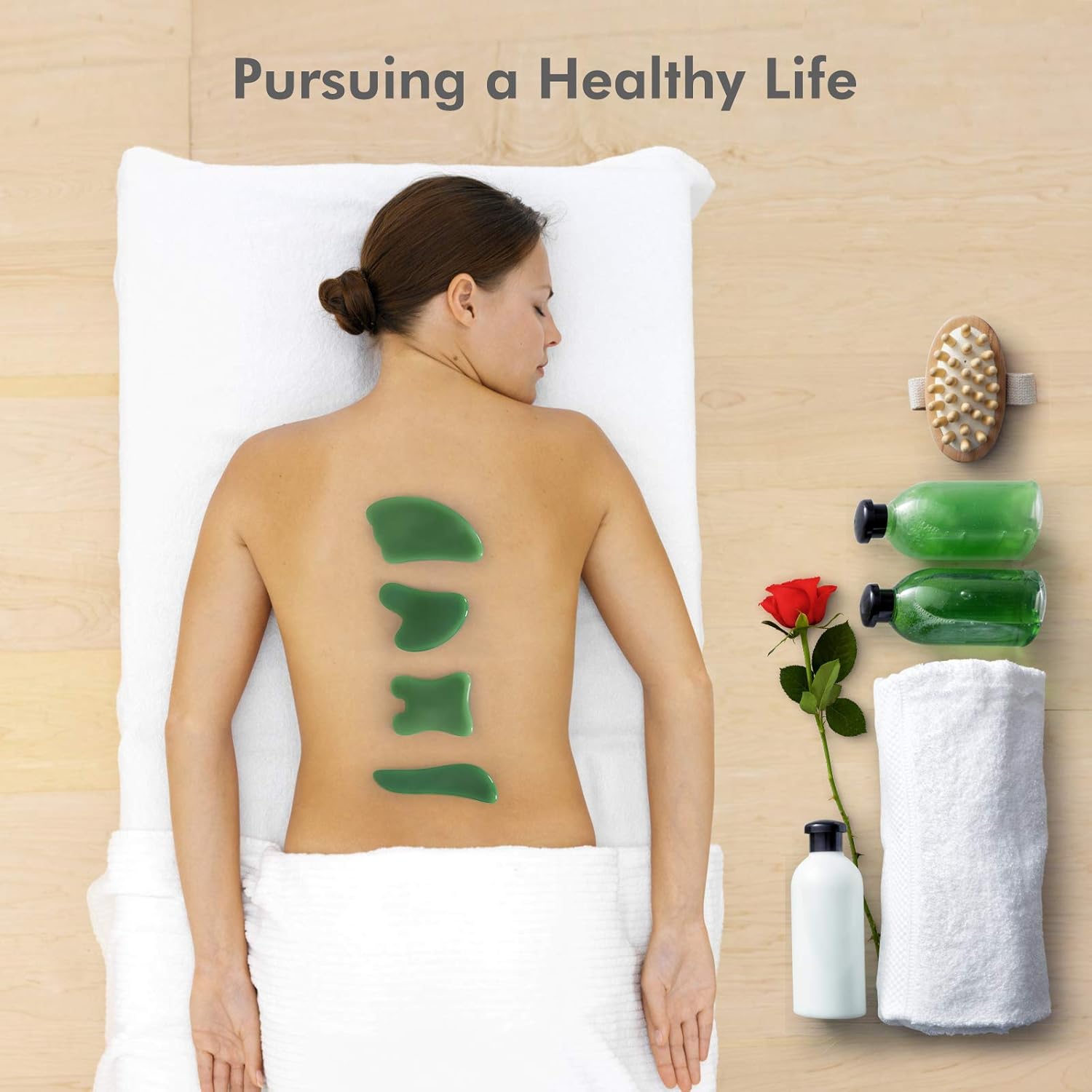 Guasha Massage Tool，Natural Stone Gua Sha Board, 4PCS Guasha Stone Scraping Massage Sets for SPA Acupuncture Physical Therapy Muscle Knots Facial Caring Point Treatment